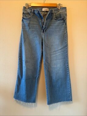 ♻️ Just Black Denim Medium Blue Wide-Leg Jeans with Raw Hem